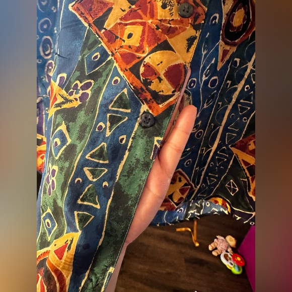 Vintage funky abstract 100% silk pocket short sleeve shirt size M - Picture 3 of 7